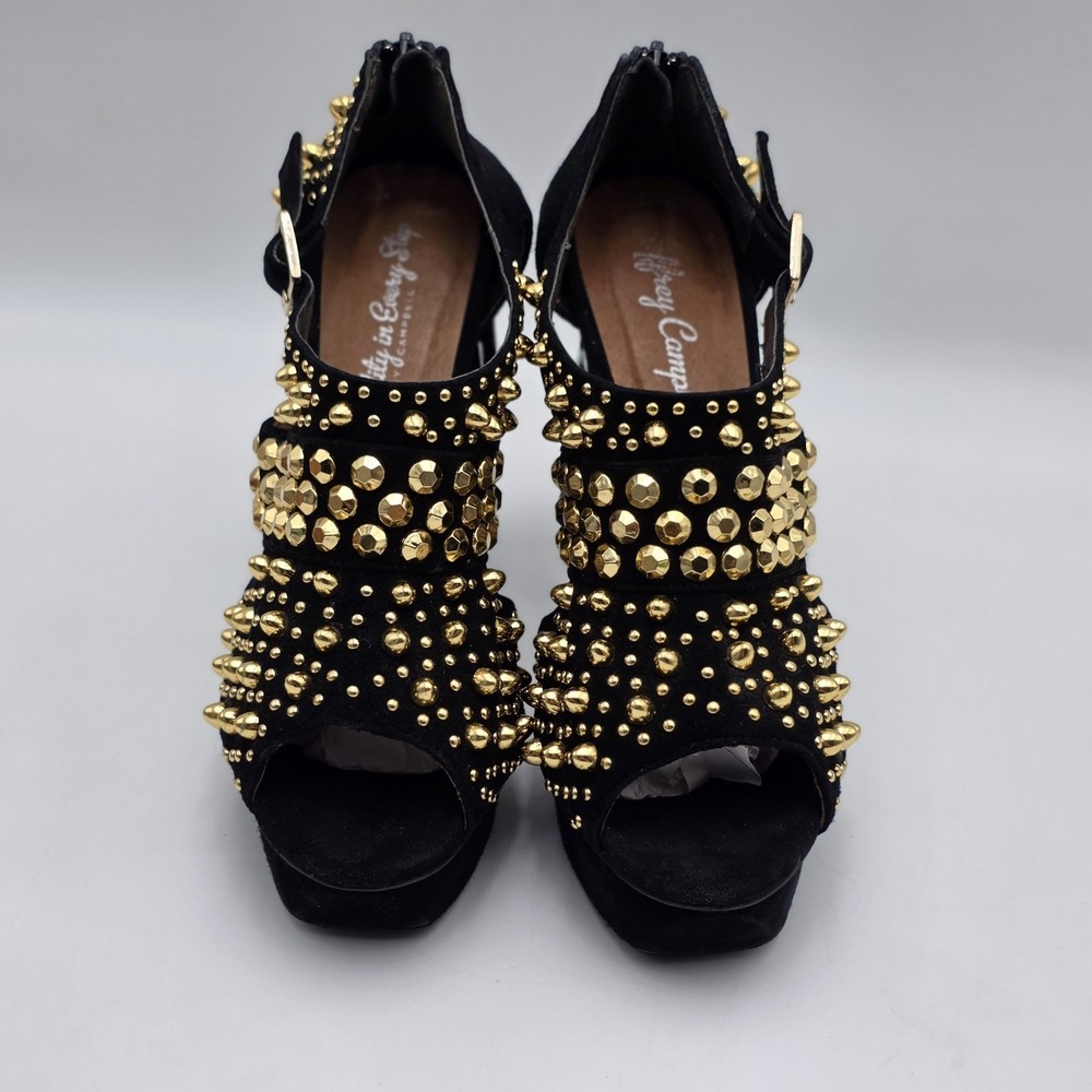 Jeffrey Campbell Pony Tail Heel Black Suede With Gold Studs Women's Size 9.5 - Picture 3 of 11